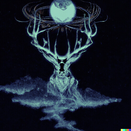 DALL·E 2022-08-27 11.58.41 - ukiyo-e digital art of massive supermoon wearing a crown of branching cybernetic antlers